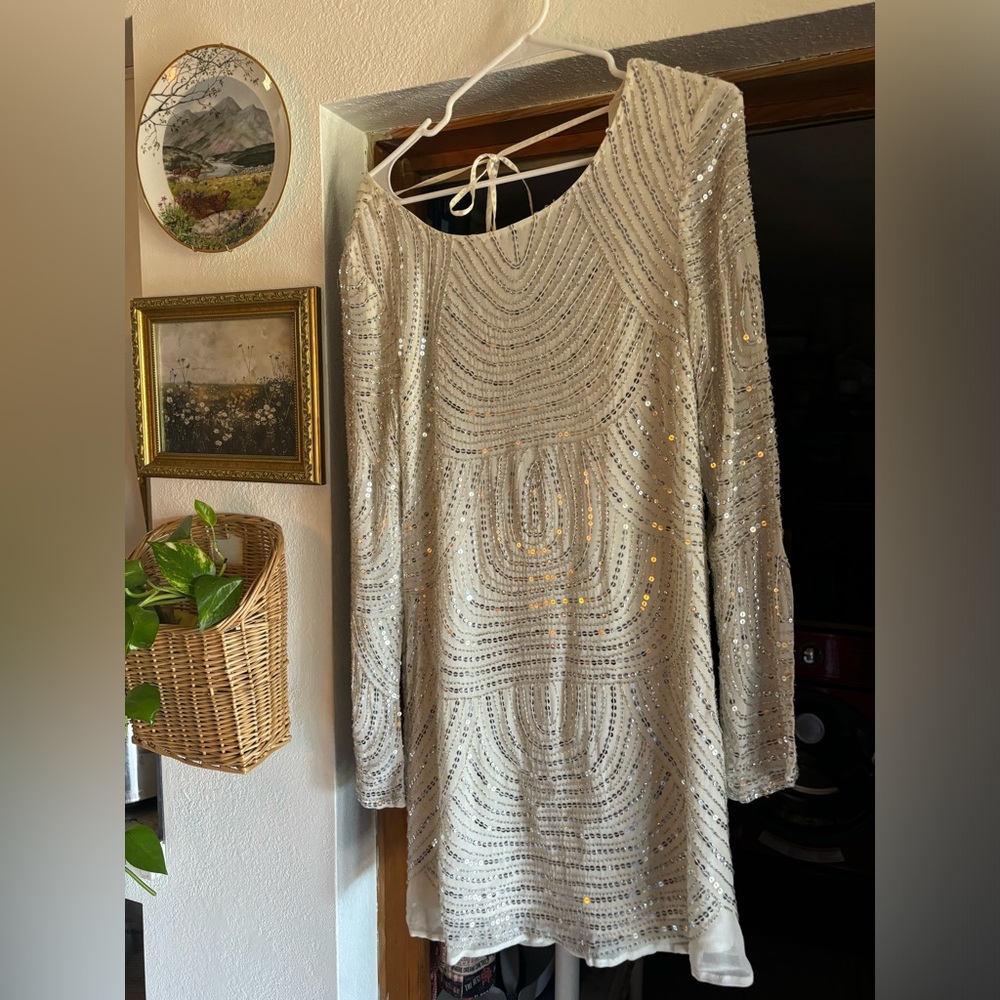 Show Me Your Mumu Iggy white silver sequin backless mini dress size small